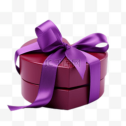 带紫色丝带的红色心形礼品盒