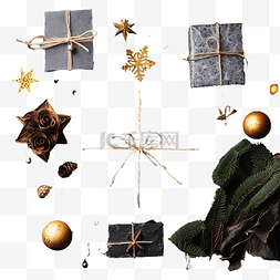 复古包装纸图片_深色表面上手工制作的礼物和圣诞