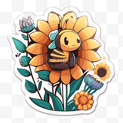 花朵中的蜜蜂剪贴画的贴纸 向量