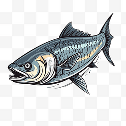 白色背景卡通上的蓝鱼的大海鲢剪