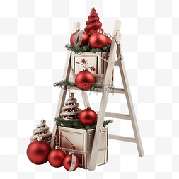 楼梯梯子图片_小梯子上有圣诞装饰品的盒子
