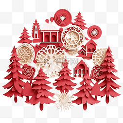 装饰剪纸分层形状和红色圣诞快乐
