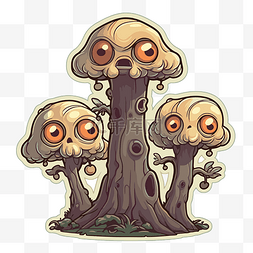 树木贴纸图片_贴纸与三个蘑菇卡通卡通人物剪贴
