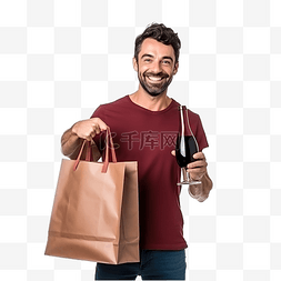葡萄酒店铺图片_纸袋里装着一瓶酒的男子从杂货店
