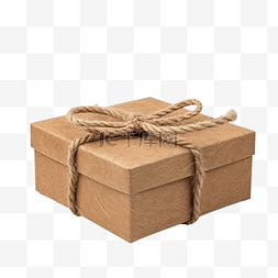 棕色礼品盒，带有隔离的质朴绳索