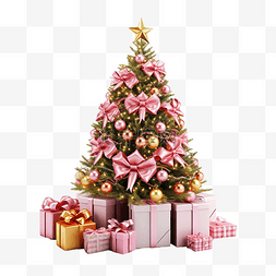 漂亮的金丝带图片_装饰得很漂亮的圣诞树，周围有很