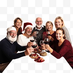 葡萄酒和人图片_大家庭在圣诞晚宴庆祝活动中享受