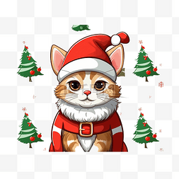 可爱的猫穿着圣诞老人服装与装饰