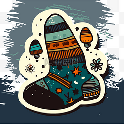 冬季袜子图片_带有设计的冬季袜子的贴纸 向量
