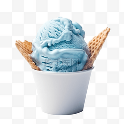 华夫饼杯中的一勺蓝色冰淇淋