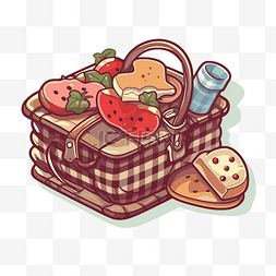 卡通野餐篮，手边有食物和饮料剪
