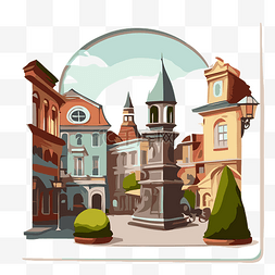 城镇广场剪贴画的彩色卡通 向量