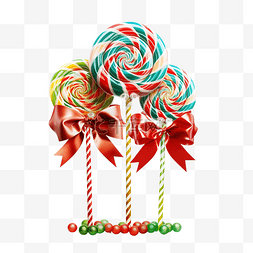 圣诞树食物图片_棒棒糖形状像圣诞树和丝带装饰