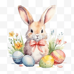 动物玩具背景图片_可爱的复活节兔子水彩