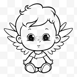 小天使素描图片_带翅膀的可爱小天使着色页轮廓素