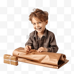 创意禮盒图片_创意零浪费圣诞概念可爱男孩包装