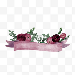 花卉标签图片_丝带横幅水彩花卉紫色