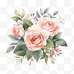 水彩一束花图片_水彩玫瑰花束鲜花布置和构图与玫