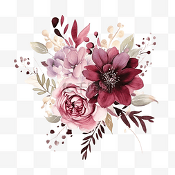优质角图片_水彩勃艮第和粉红色角花束花