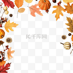 带有秋叶和元素的平铺感恩节信息