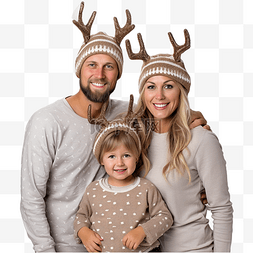 戴着鹿角图片_一个年轻的家庭，他们的女儿戴着