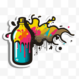 彩色喷漆图片_带有彩色飞溅油漆和瓶子的贴纸 