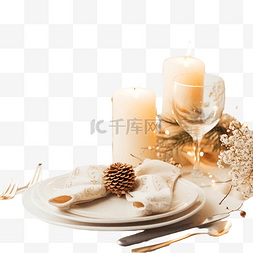 装饰的感恩节或新年餐桌布置在白