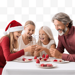 老奶奶和孩子图片_微笑的一家人在餐桌上拉圣诞拉炮