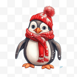 圣诞袜红色图片_可爱的卡通圣诞企鹅戴着红围巾穿