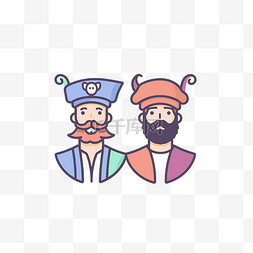 胡须男人插画图片_两个留着胡须和帽子的男人排成一