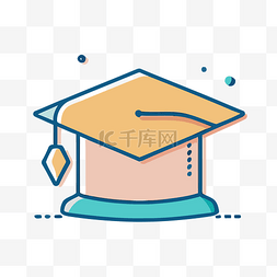 线上毕业图片_带有毕业图标的扁线矢量风格帽子