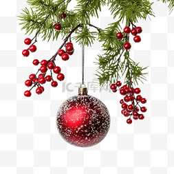 冬天的浆果图片_圣诞装饰品和冷杉枝上的浆果