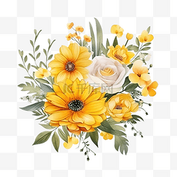 粉花束图片_水彩风格的黄色插花
