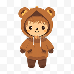 孩子在万圣节打扮成泰迪熊，穿着