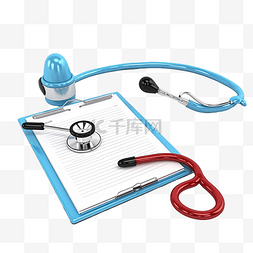 工作情况分析图片_3d 听诊器和蓝色背景健康检查概念