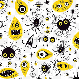 怪物眼睛图片_万圣节图案与黄色主题坟墓与鬼蜘
