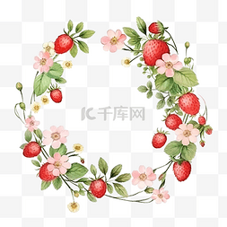 花环粉图片_水彩野草莓果花枝花环框