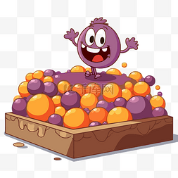 橙色和紫色球卡通盒上的弹跳剪贴