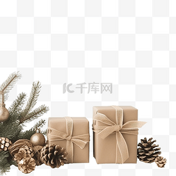 ai包装盒展开图图片_有松树枝和锥体的圣诞礼品盒