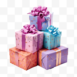 一堆圣诞礼物图片_用彩色纸包裹的大礼物，上面有蝴