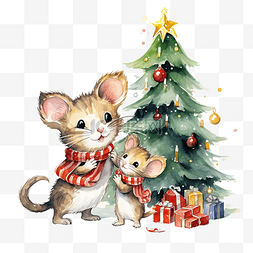 猫和老鼠图片_友好的卡通猫和老鼠装饰圣诞树
