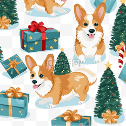 圣诞宠物犬图片_无缝模式与圣诞柯基犬