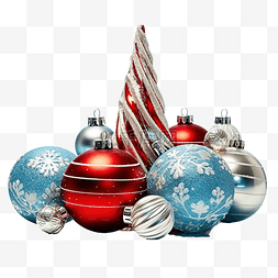 蓝色红色和银色装饰品的圣诞组合