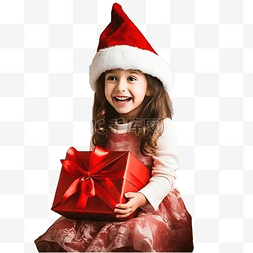 戴花环的小女孩图片_在节日装饰的房间里，圣诞树附近