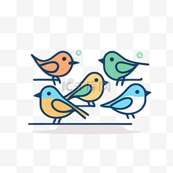 线条艺术插图中的小鸟 向量