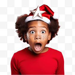 害怕的小表情图片_戴着圣诞帽的非洲裔美国男孩，红