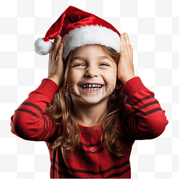 庆祝圣诞节的小女孩高兴地笑着把