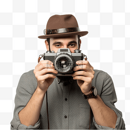 复古的帽子图片_摄影师瞄准复古老式相机