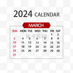 2024年3月日历简约红色