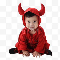 可爱的小男孩庆祝万圣节穿魔鬼服